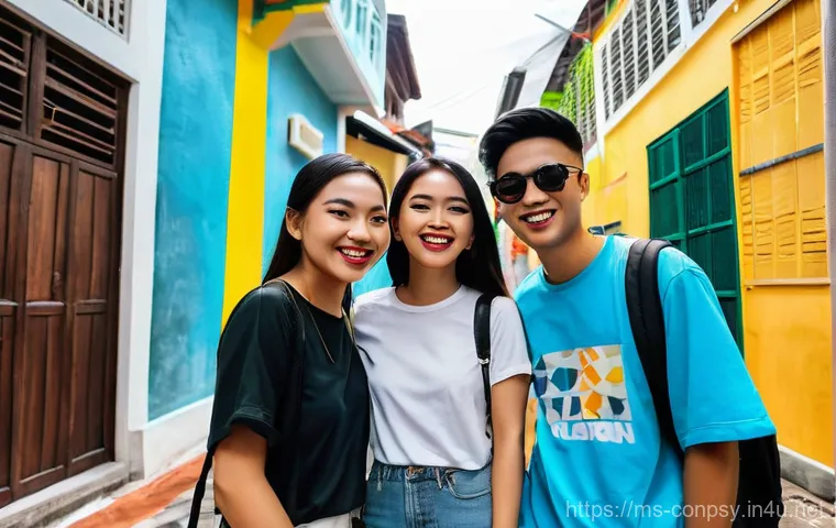 소비자 행동에서 감정적 요소 - **Prompt: Urban Trendsetters and FOMO**
A vibrant, eye-level shot of a group of three young Mala...
