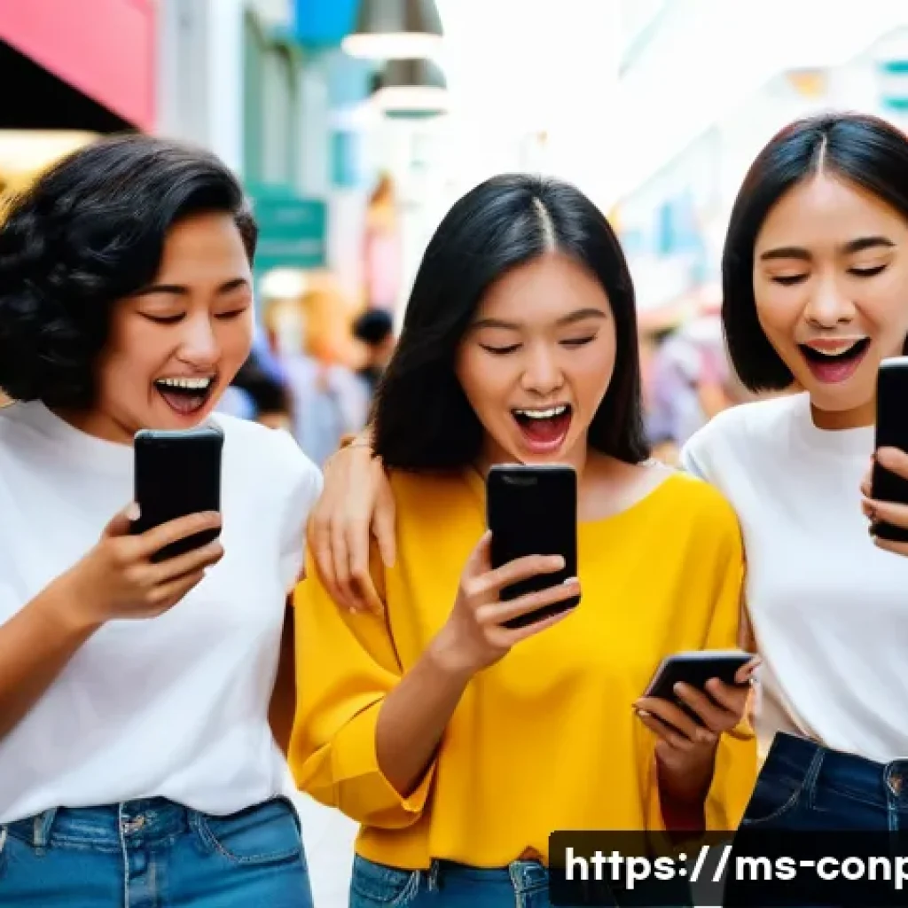 소비자 감정의 사회적 영향 - **Prompt:** A vibrant scene capturing the "Fear of Missing Out" (FOMO) among young Malaysian adults....