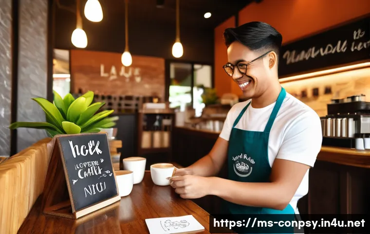 소비자 신뢰와 감정적 요인 - A cozy local Malaysian coffee shop interior scene featuring a friendly barista warmly greeting a reg...