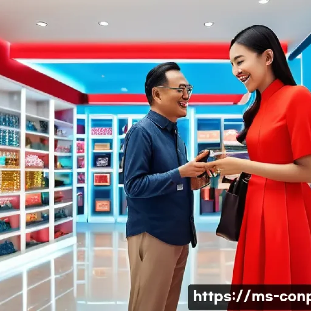 소비자 심리학 이론 - A vibrant modern retail store interior in Kuala Lumpur, Malaysia, designed to evoke positive emotion...