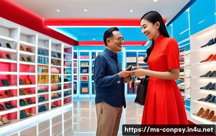 소비자 심리학 이론 - A vibrant modern retail store interior in Kuala Lumpur, Malaysia, designed to evoke positive emotion...